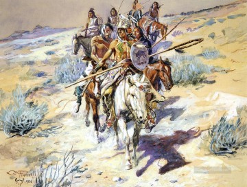  americano Pintura al %C3%B3leo - El regreso de los indios guerreros americano occidental Charles Marion Russell
